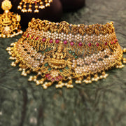 lakshmi and stonework Choker paired with jhumkas