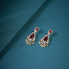 Red stones and american diamonds ear drops